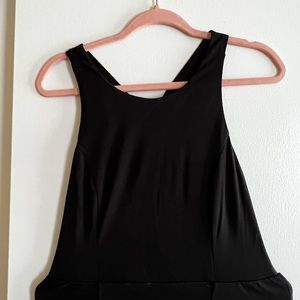 Black formal maxi dress with open back/cross back detail